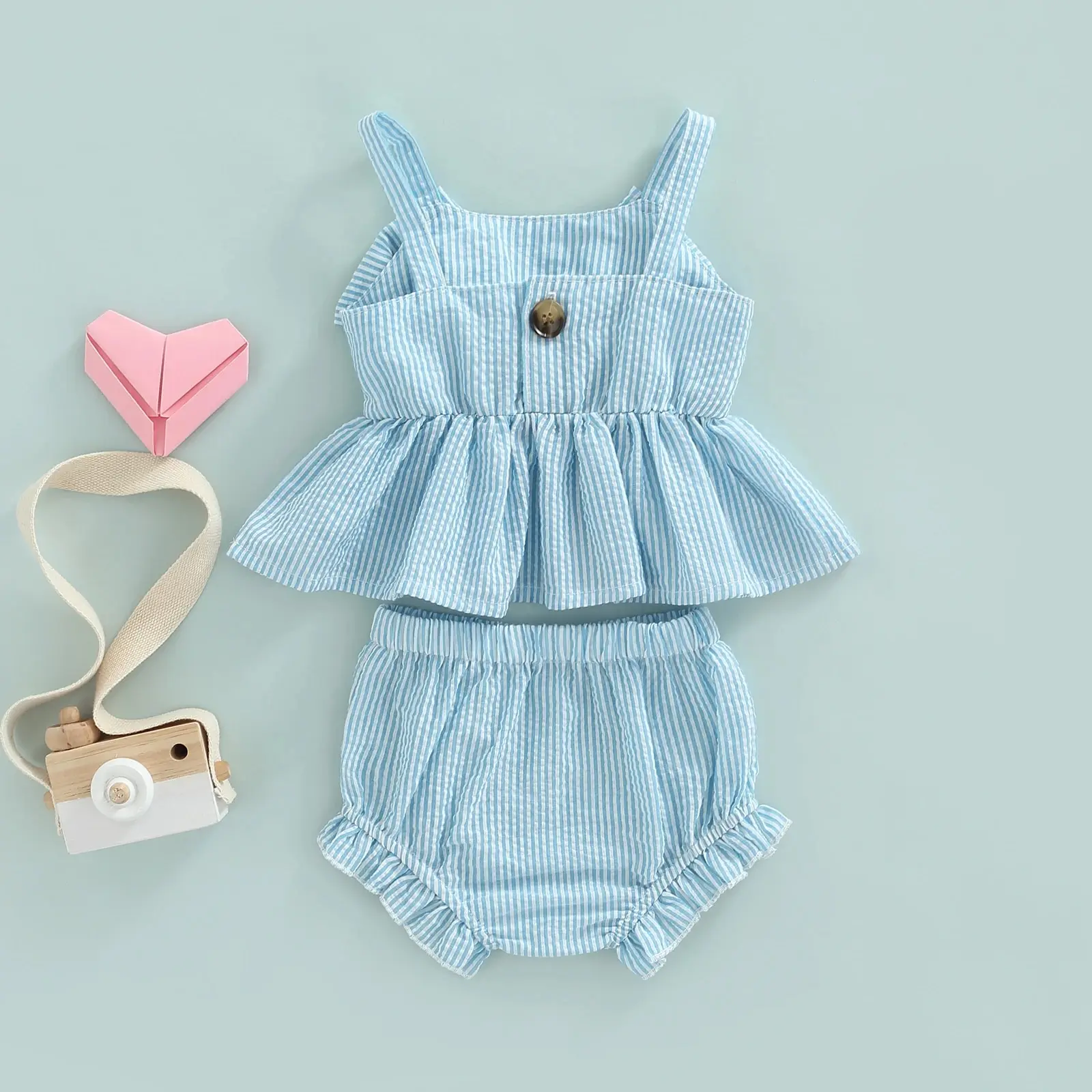 Conjunto bebé niña de rayas con chaleco lazo y pantalón corto - imagen 4