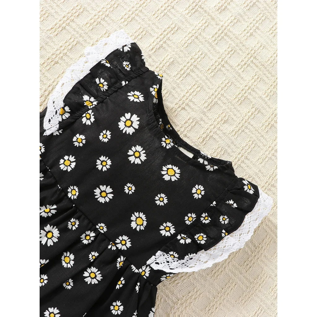 Conjunto vestido niña margaritas de encaje sin mangas negro verano - imagen 5