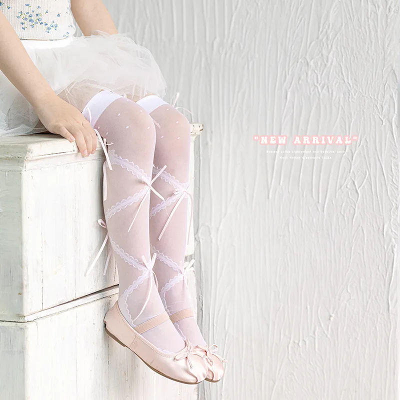 Medias de malla hasta la rodilla para niñas – lazo estilo Lolita - imagen 5