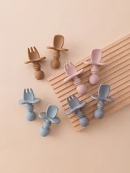 Juego de cubiertos silicona sin BPA para bebé: tenedor y cuchara
