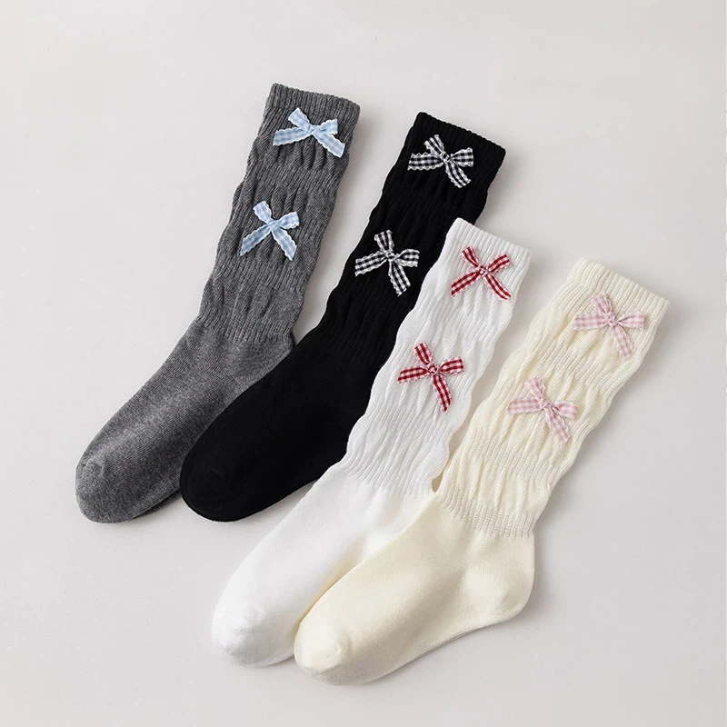 Calcetines altos de algodón con lazo estilo retro para niñas - imagen 4