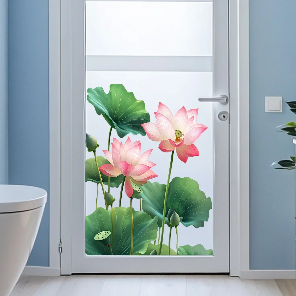 Pegatinas para ventana removibles de loto y planta verde - imagen 5