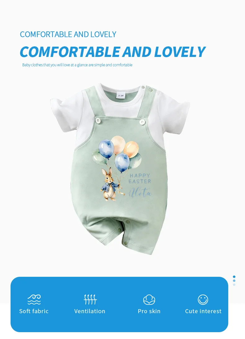 Mono infantil de Pascua con estampado de conejito y huevos