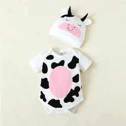 Mono disfraz de vaca bebé de manga corta con sombrero verano dulce