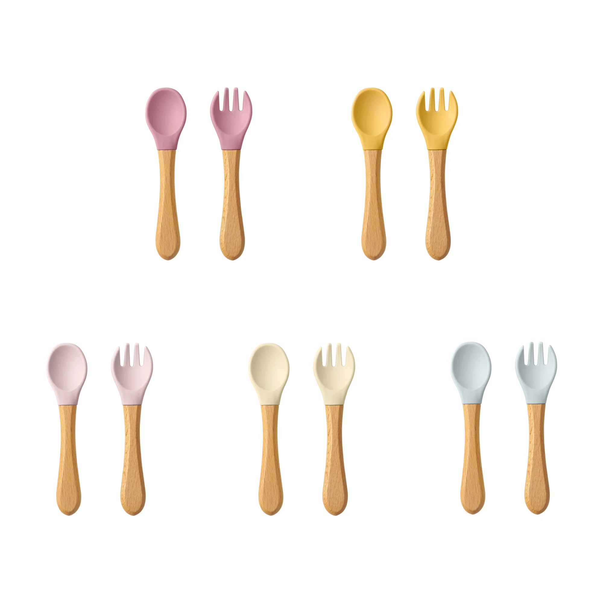 Set cubiertos aprendizaje bebé madera silicona