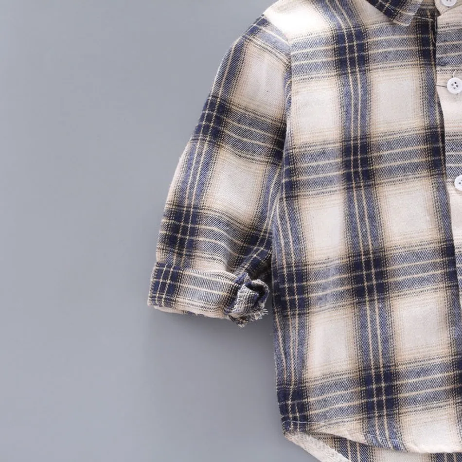 Camisa de franela a cuadros para bebé manga larga