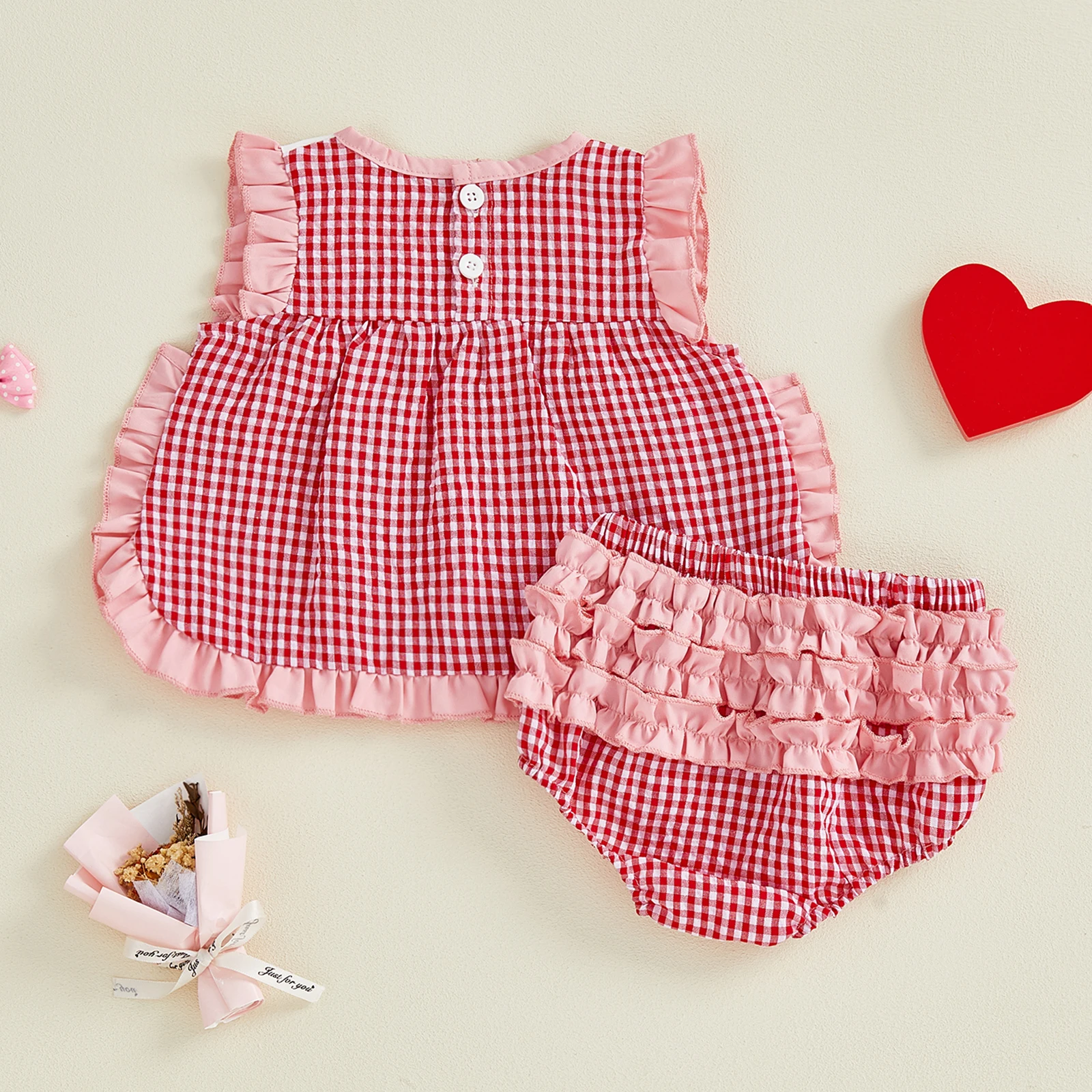 Conjunto bebé niña San Valentín: camiseta sin mangas y pantalón corto