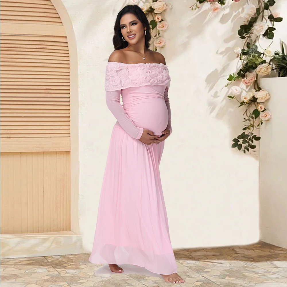Vestido de maternidad floral maxi fluido con hombros descubiertos - imagen 5