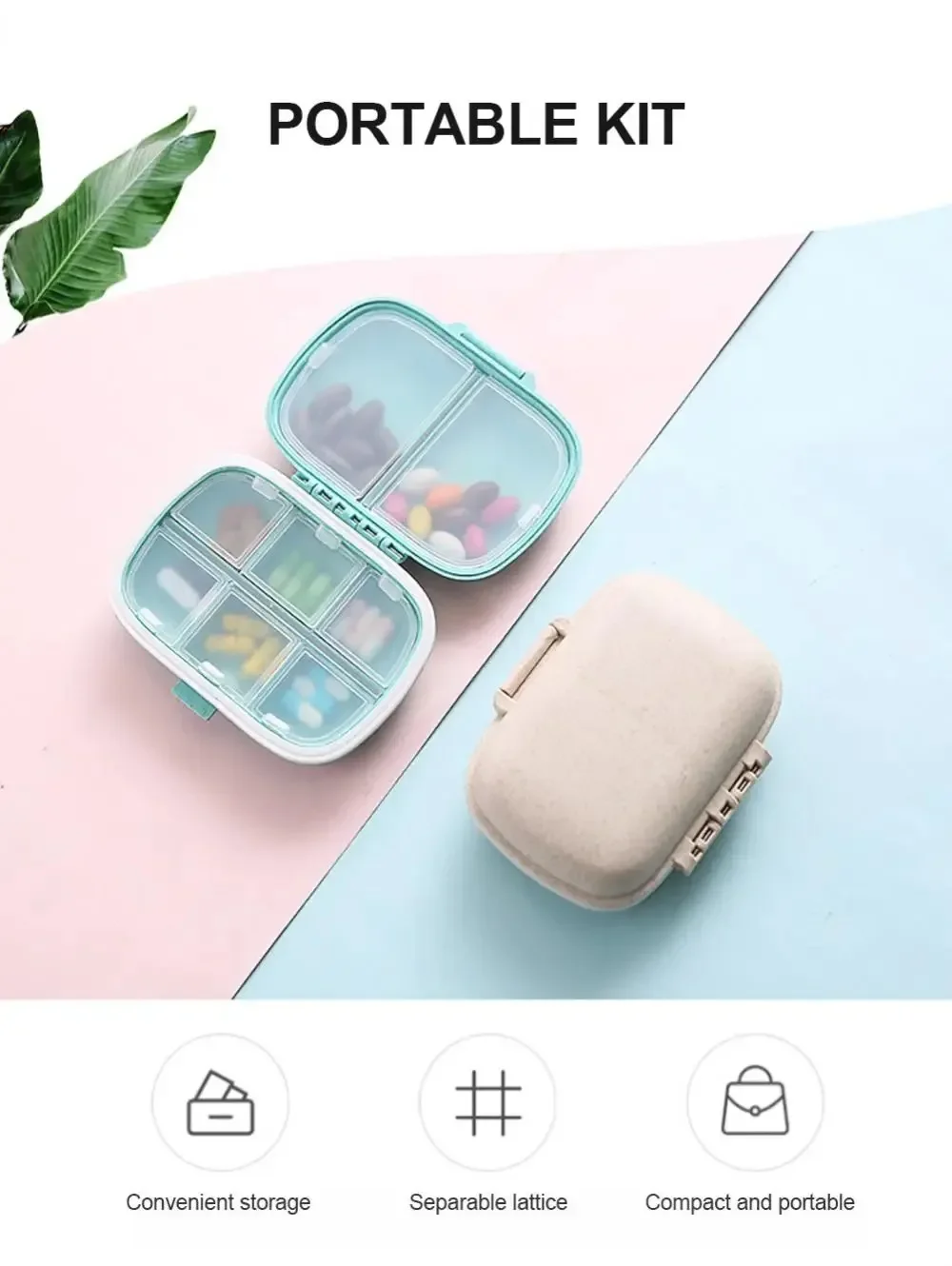 Dispensador de 8 compartimentos para pastillas, compacto y portátil