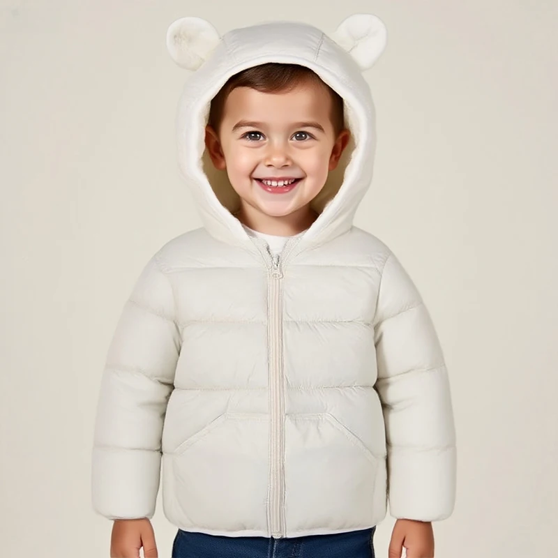 Chaqueta de plumón con capucha y cremallera para niños, niñas