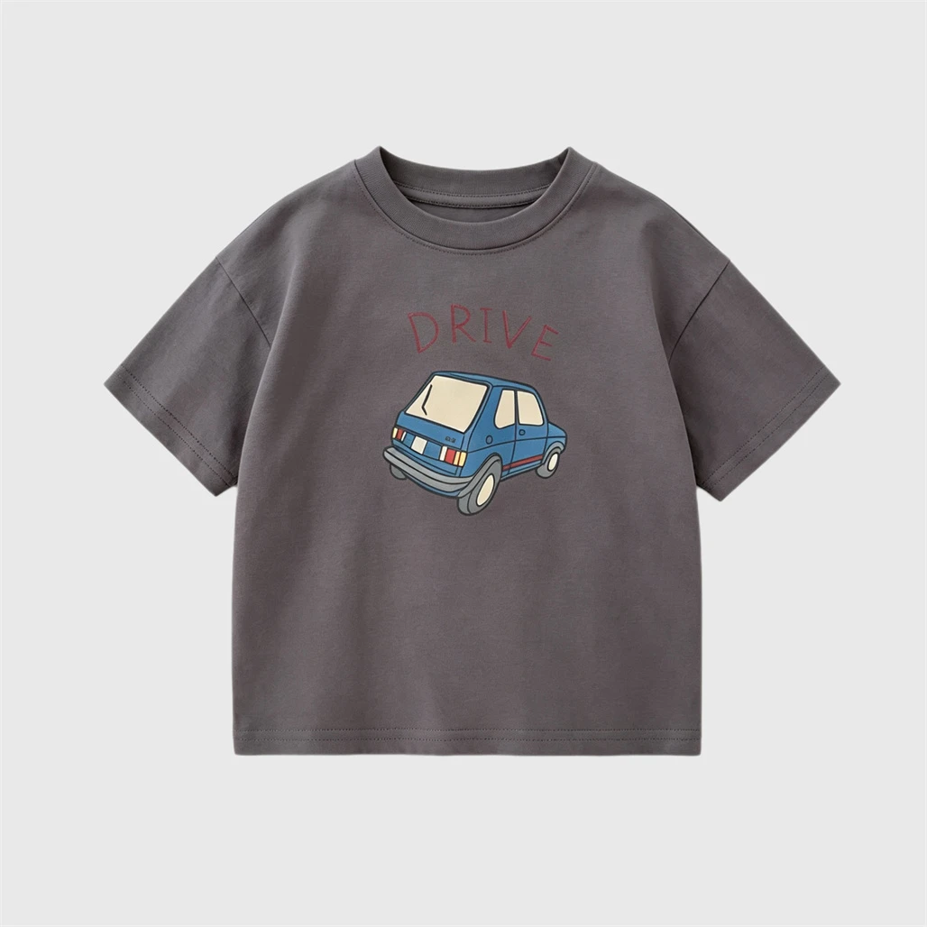 Camiseta de algodón bebé Little Car cuello redondo ligera para verano