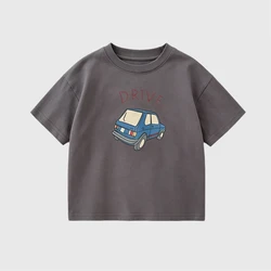 Camiseta de algodón bebé Little Car cuello redondo ligera para verano