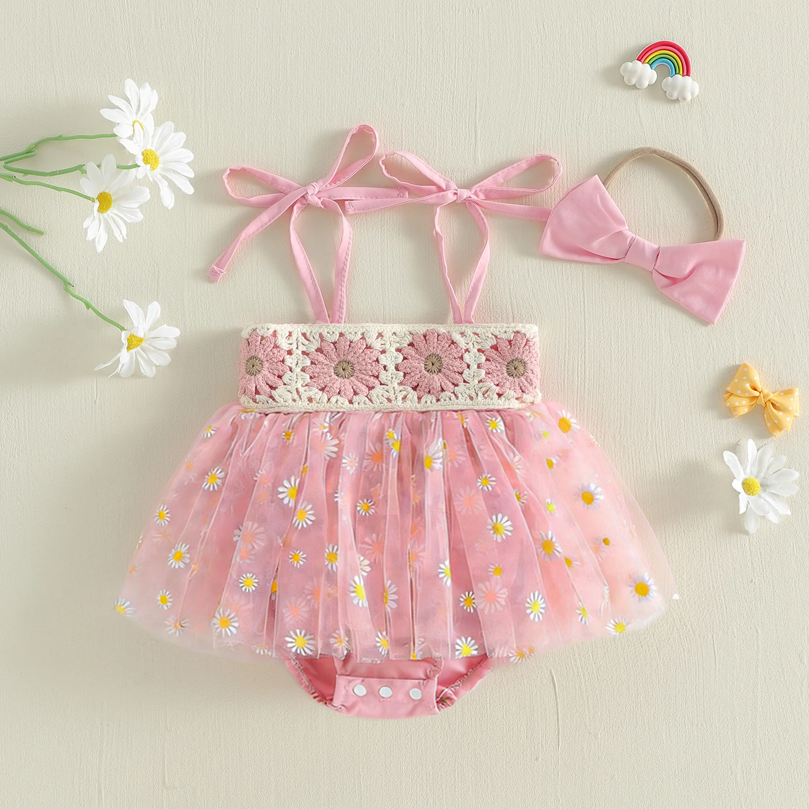 Conjunto recién nacido niña vestido floral sin mangas con lazo