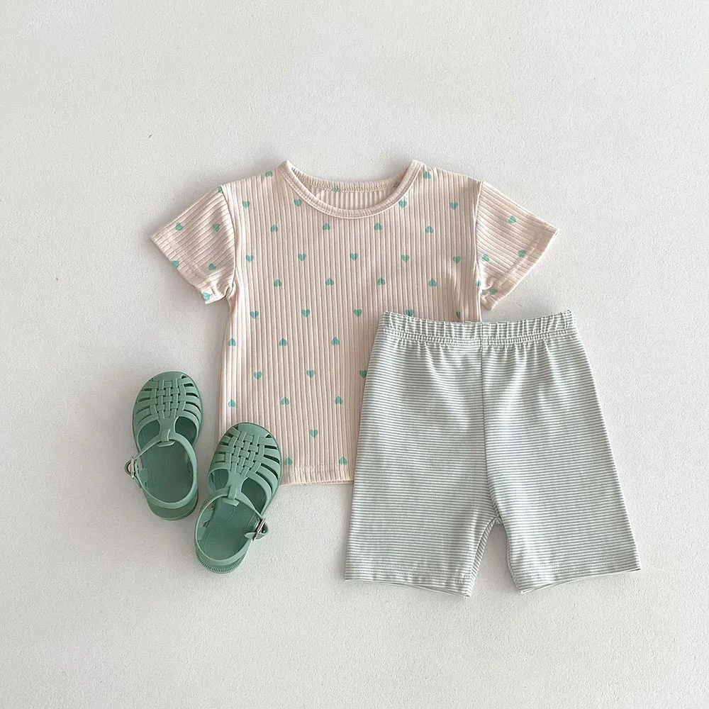 MILANCEL Pijama infantil con camiseta corazón y pantalones a rayas - imagen 5