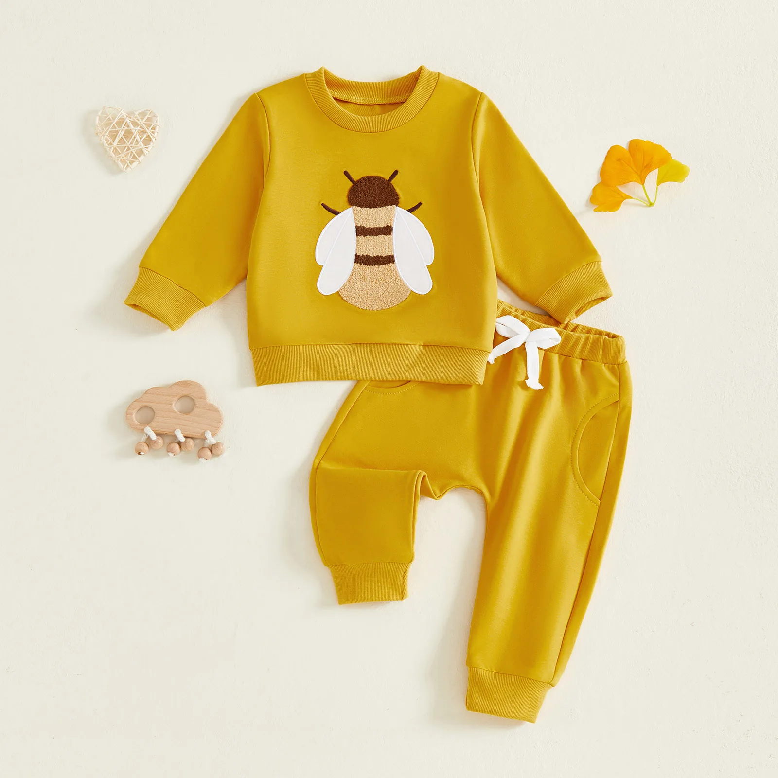 Conjunto sudadera con bordado de abeja para bebé y niña - imagen 2