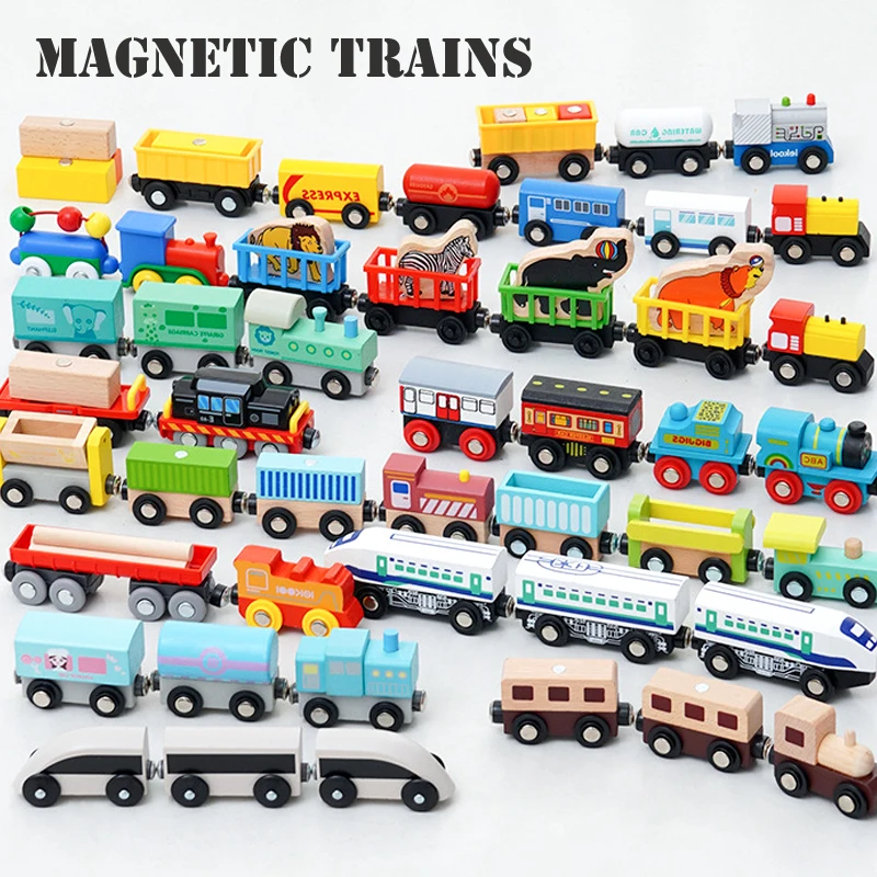 Tren magnético de madera con locomotora, ambulancia y bomberos - imagen 2