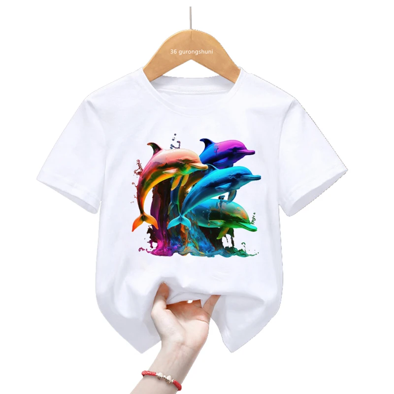 Camiseta World of Whales de delfines para niños – Manga corta verano