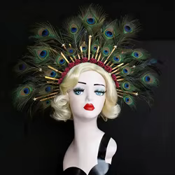Diadema años 20 con plumas de pavo real para disfraz infantil