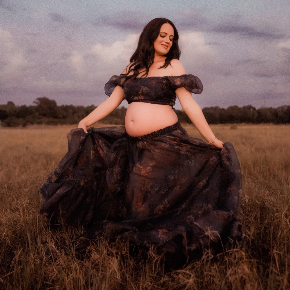 Vestido de maternidad bohemio de gasa para sesión de embarazo