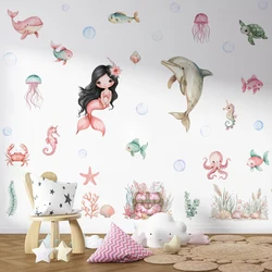 Pegatina de pared marinas con sirena y delfín para habitación infantil