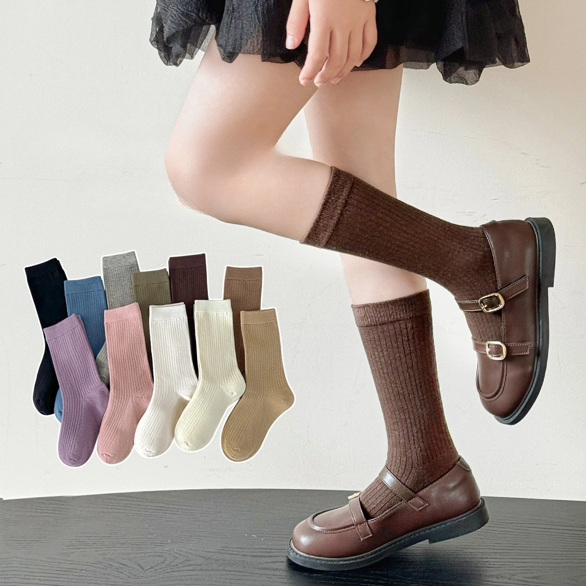 Calcetines altos retro para niñas de estilo japonés, cálidos y cómodos