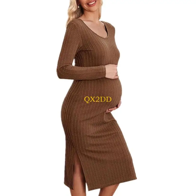 QX2D Vestido premamá acanalado elástico con cintura ajustable - imagen 2