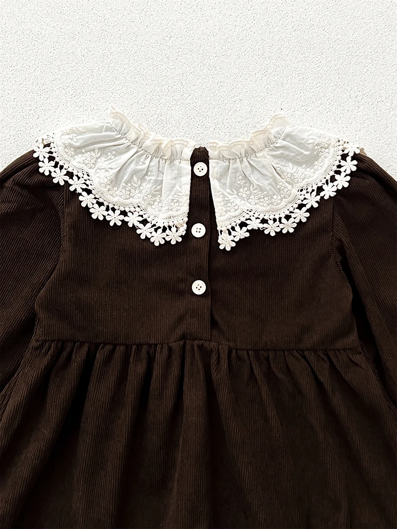 MILANCEL Vestido de pana manga larga con cuello volantes para niña - imagen 3