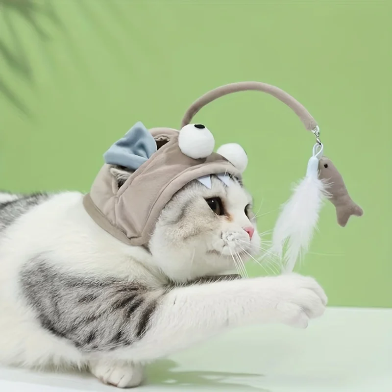 Juguete interactivo con sombrero ajustable para gatos – Accesorio divertido
