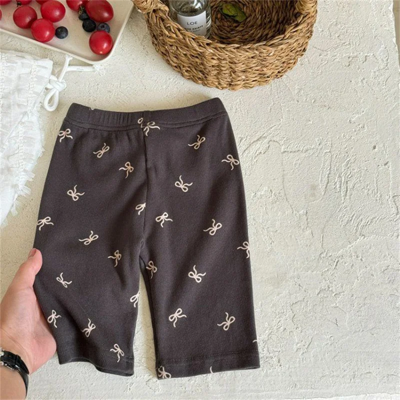 Pantalones de verano finos para niñas con lazo y cintura elástica