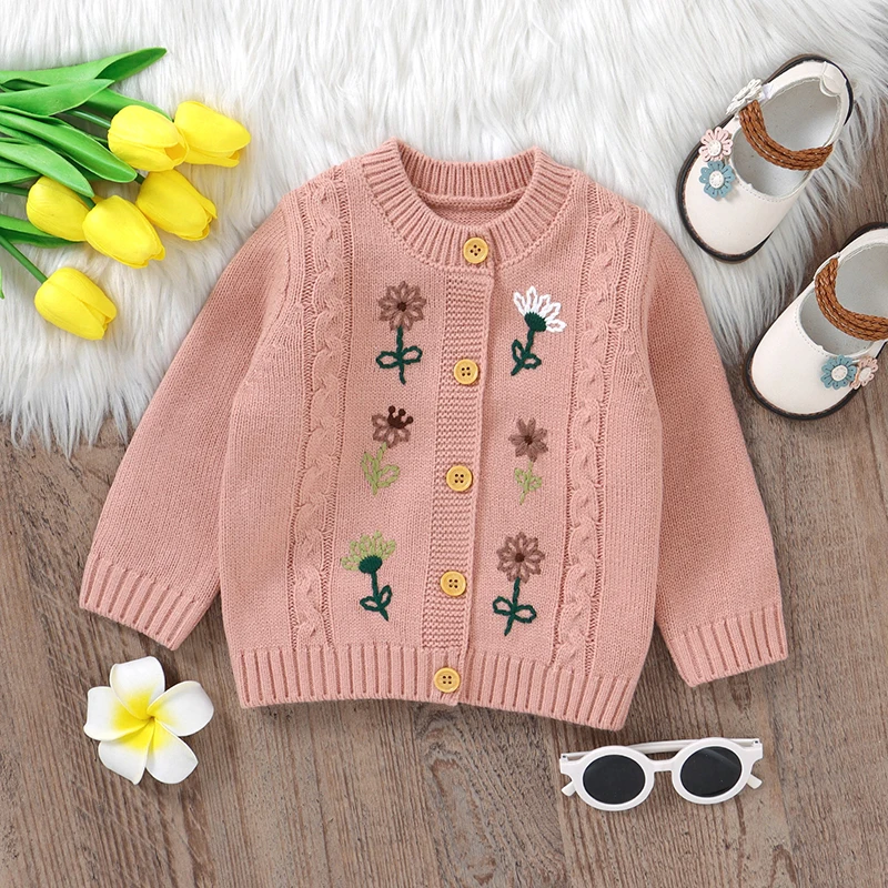 Cárdigan tejido para bebé con bordado floral – Ideal para otoño invierno - imagen 4