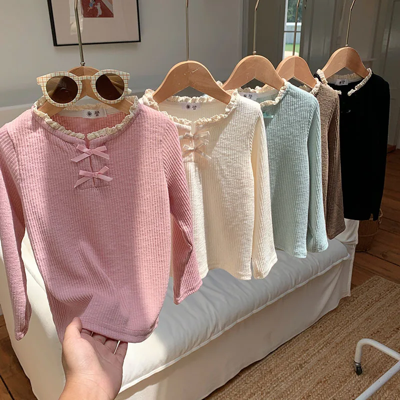 Camiseta de manga larga para niñas con lazo y estilo otoñal - imagen 3