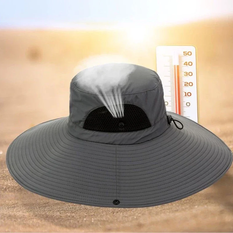 Sombrero de pesca anti-UV ala grande plegable con cuerda antiviento - imagen 3