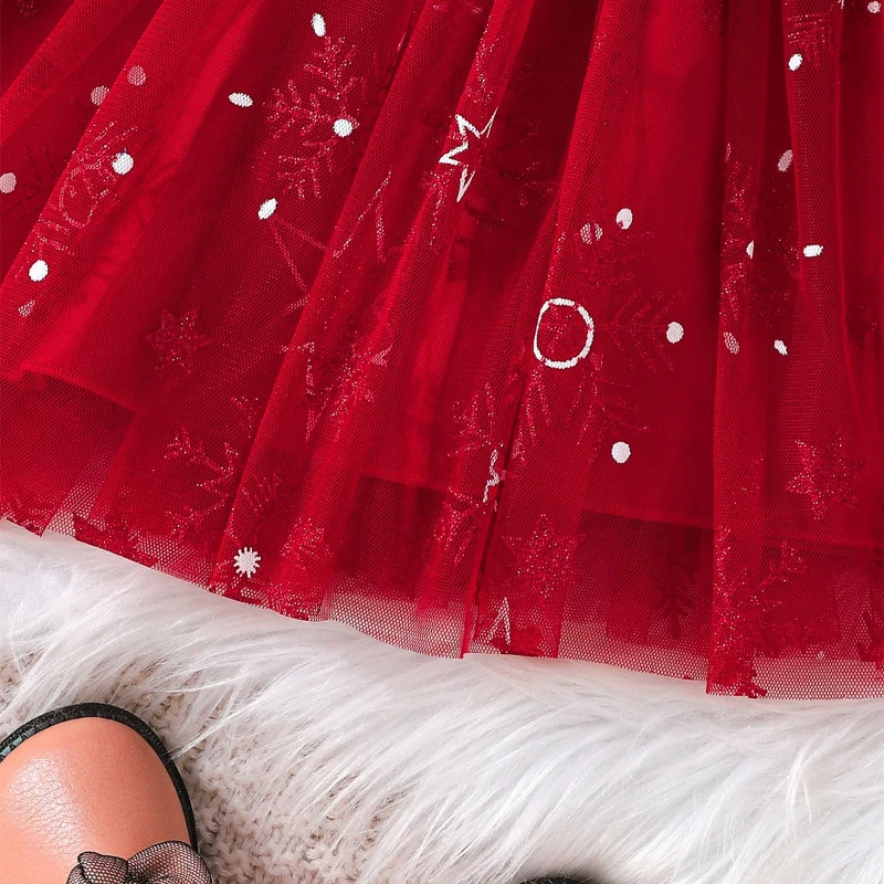 Vestido de terciopelo y tul de Navidad de manga larga para niñas - imagen 5