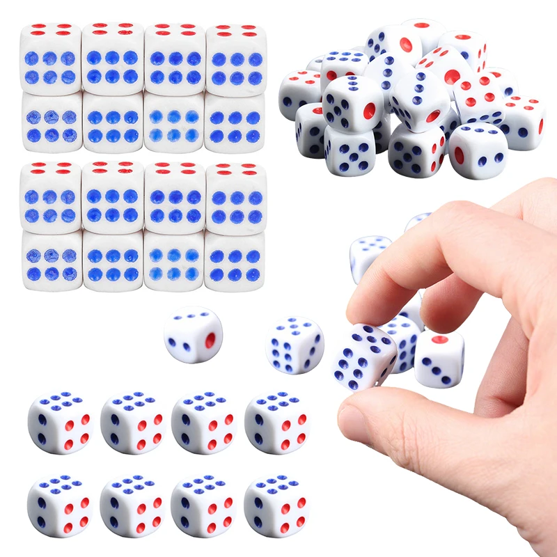 Dados plásticos seis caras blancos con puntos azules y rojos - imagen 5