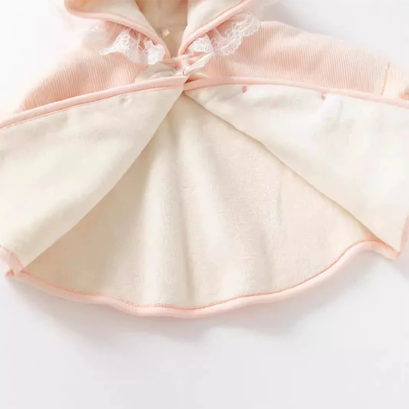 Chaqueta bebé de encaje y malla polar con capucha rosa princesa - imagen 4
