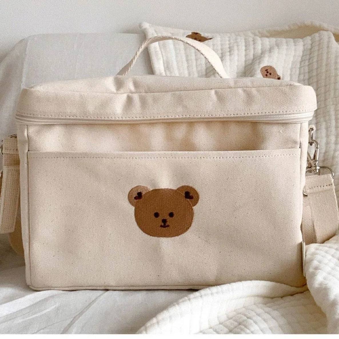 Bolsa térmica de oso para cochecito infantil, portátil