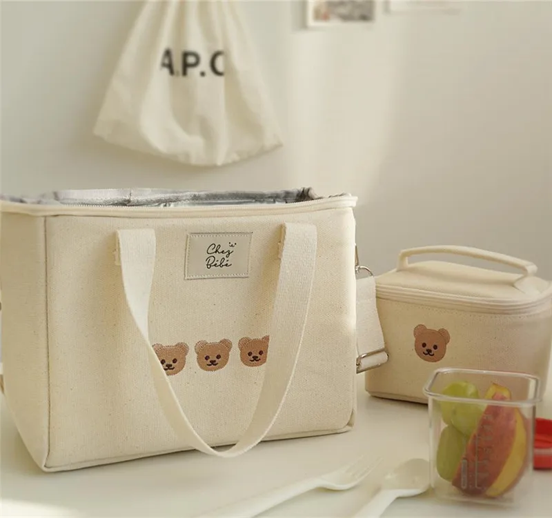 Bolsa de pañales isotérmica con bordado oso para bebé - imagen 3