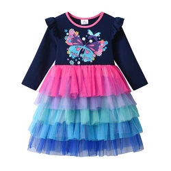 DXTON vestido de algodón para niña con volantes estampado