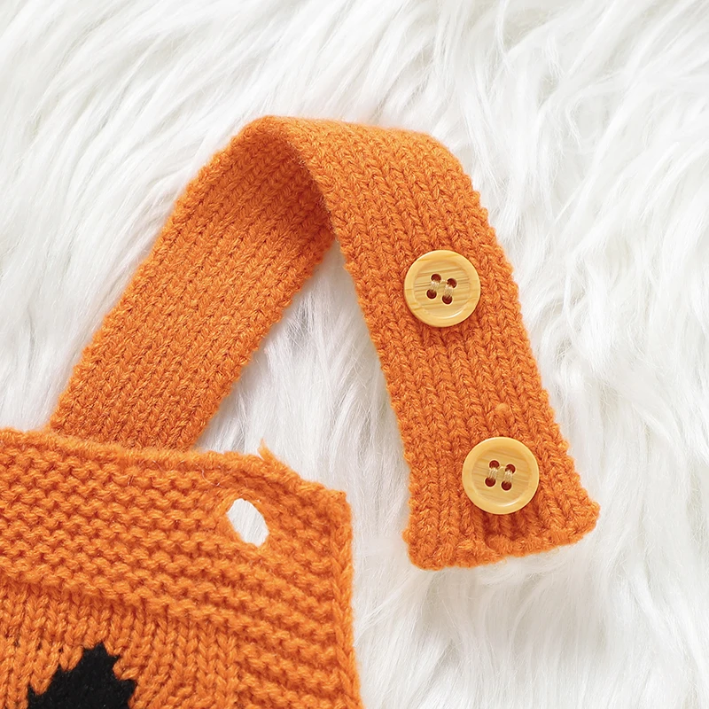Mono de punto calabaza Halloween bebé – Traje unisex otoño invierno - imagen 5