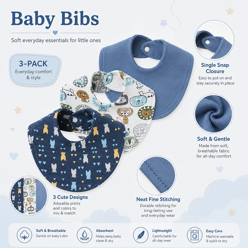 Baberos de algodón para bebés absorbentes con estampado infantil - imagen 5