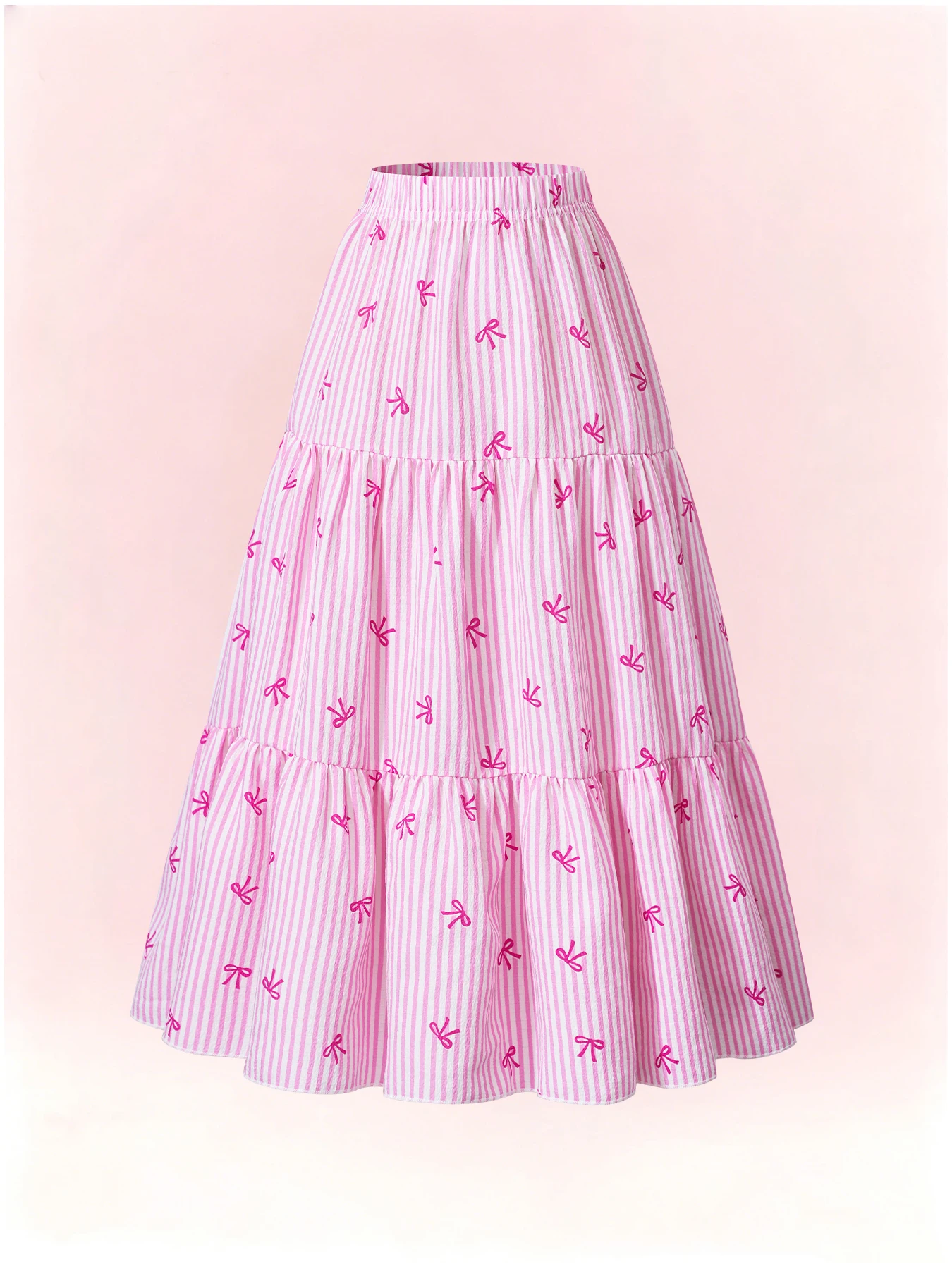Falda midi de rayas verticales rosas con lazos pequeños para niño - imagen 3