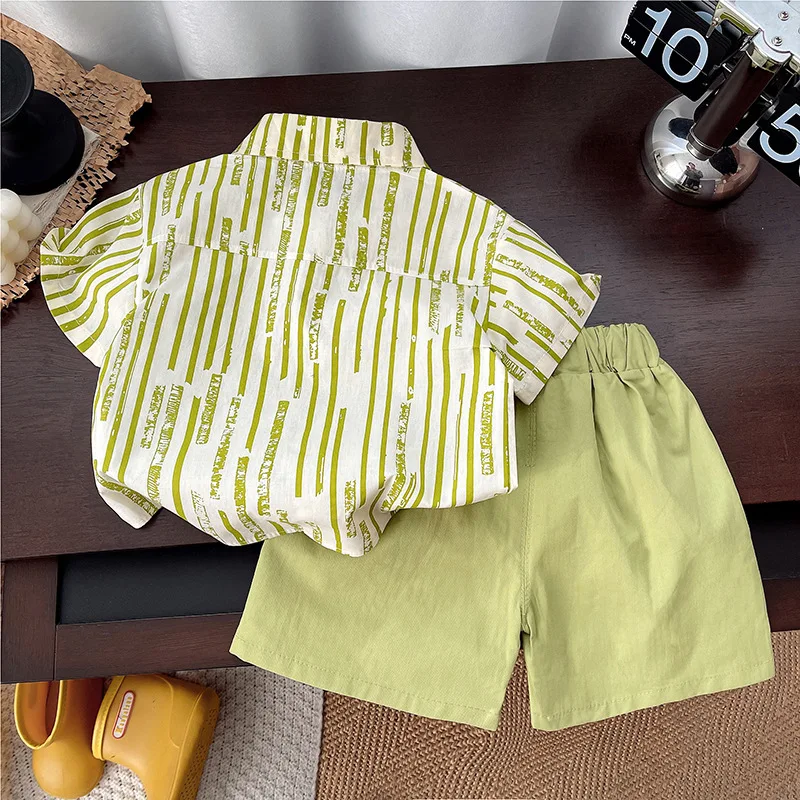 Conjunto de verano a rayas para bebé niño: camiseta de algodón y shorts - imagen 3