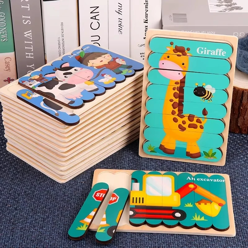 Rompecabezas de madera Montessori 3D doble cara para bebés y niños - imagen 2