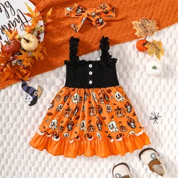 Disfraz Halloween niña: vestido sin mangas cuello calabaza y diadema