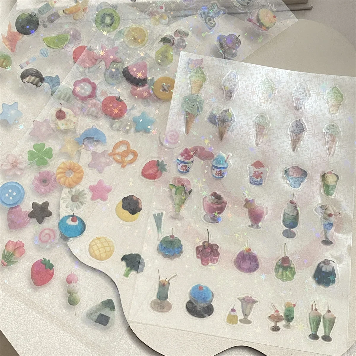 Juego de 4 pegatinas con purpurina: estrellas transparentes y hojas verdes para Journal