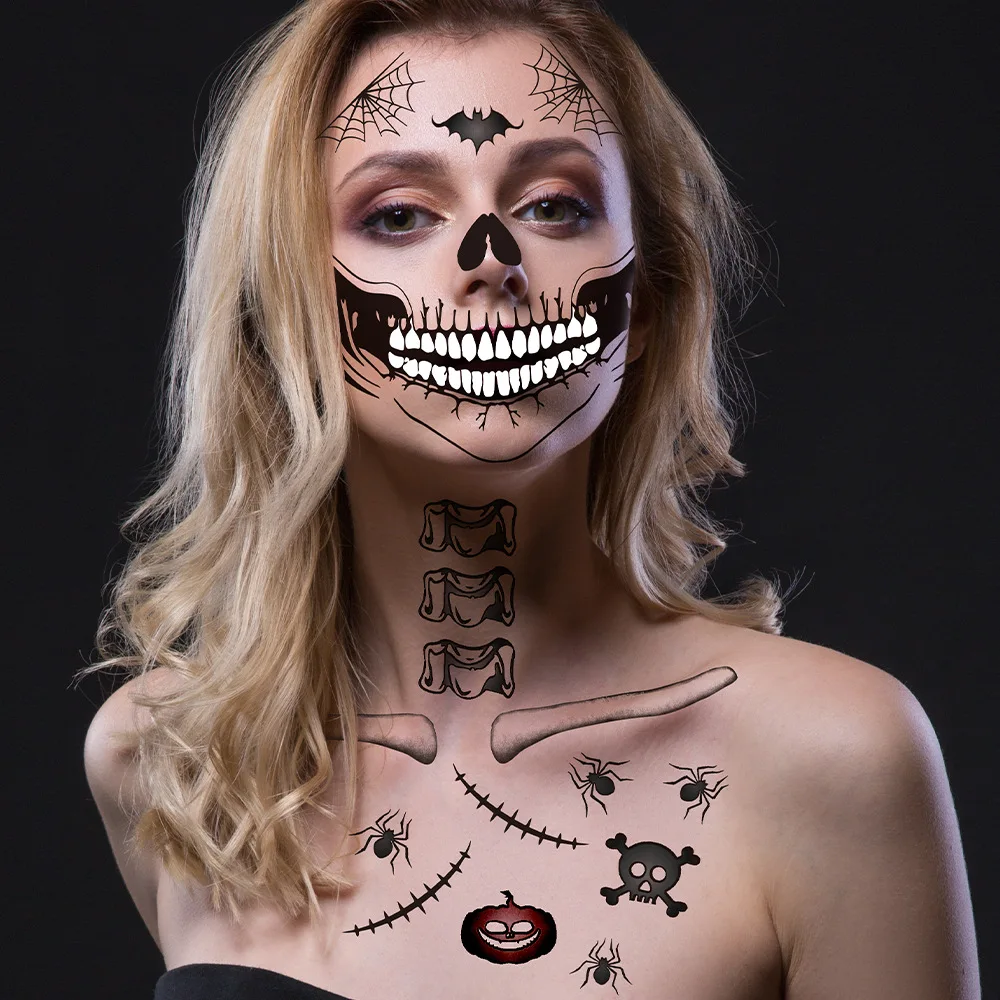 Tatuaje facial temporal de Halloween con telarañas horror - imagen 5