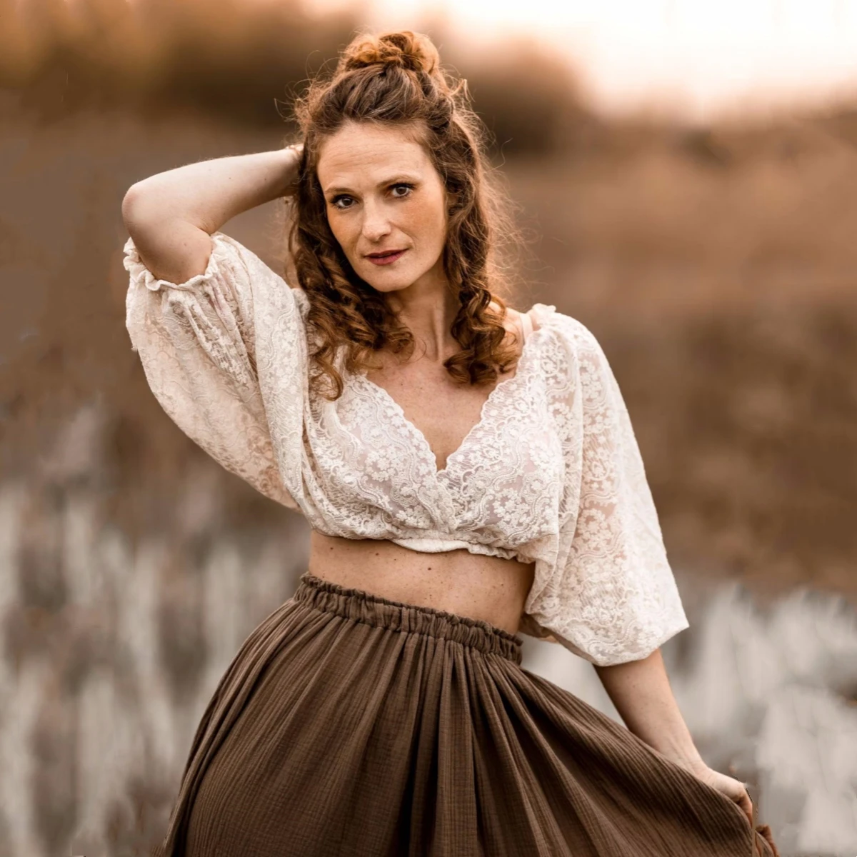 Vestido bohemio de maternidad con encaje y falda larga para fotos - imagen 2