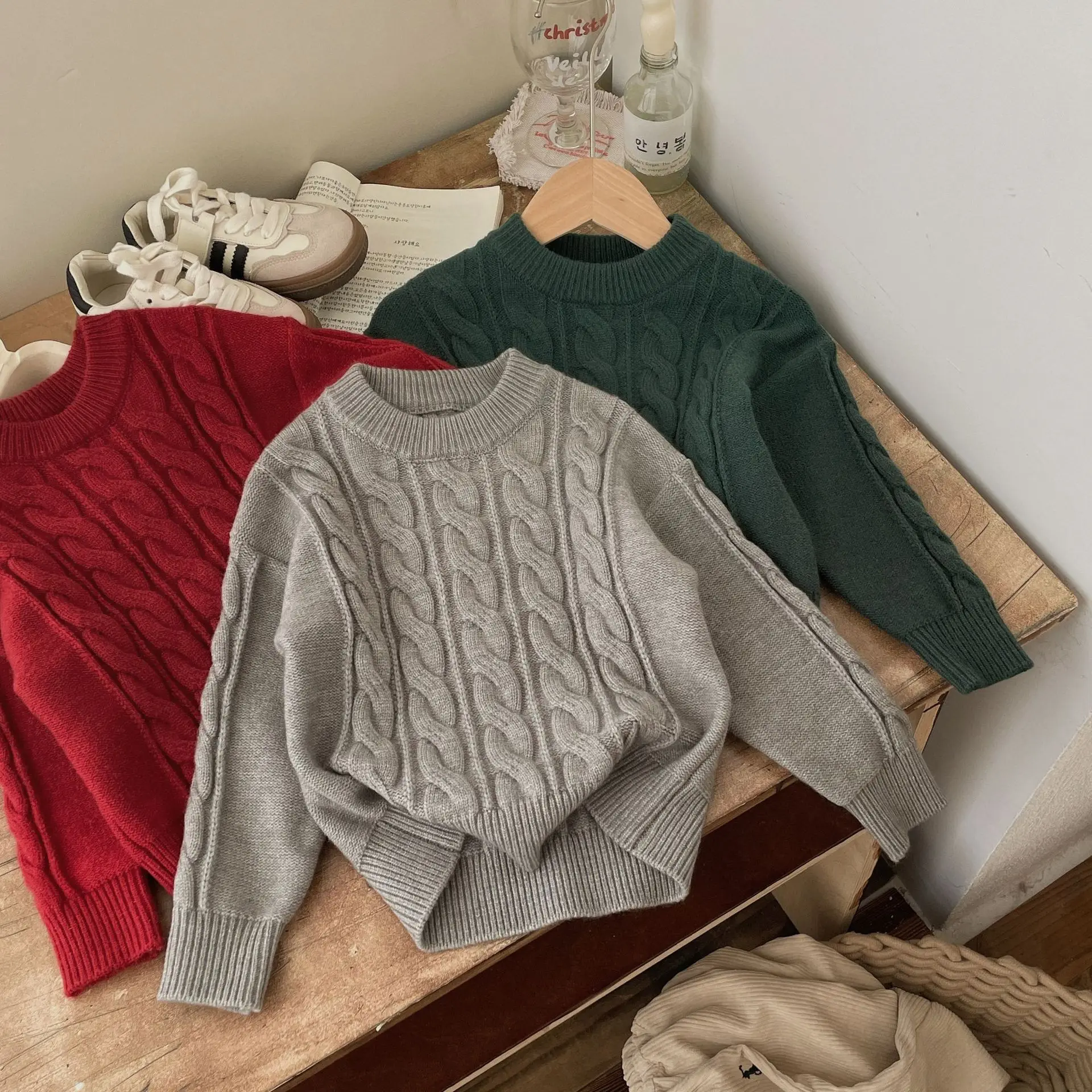 Jersey bebé de algodón grueso para otoño e invierno, cuello redondo