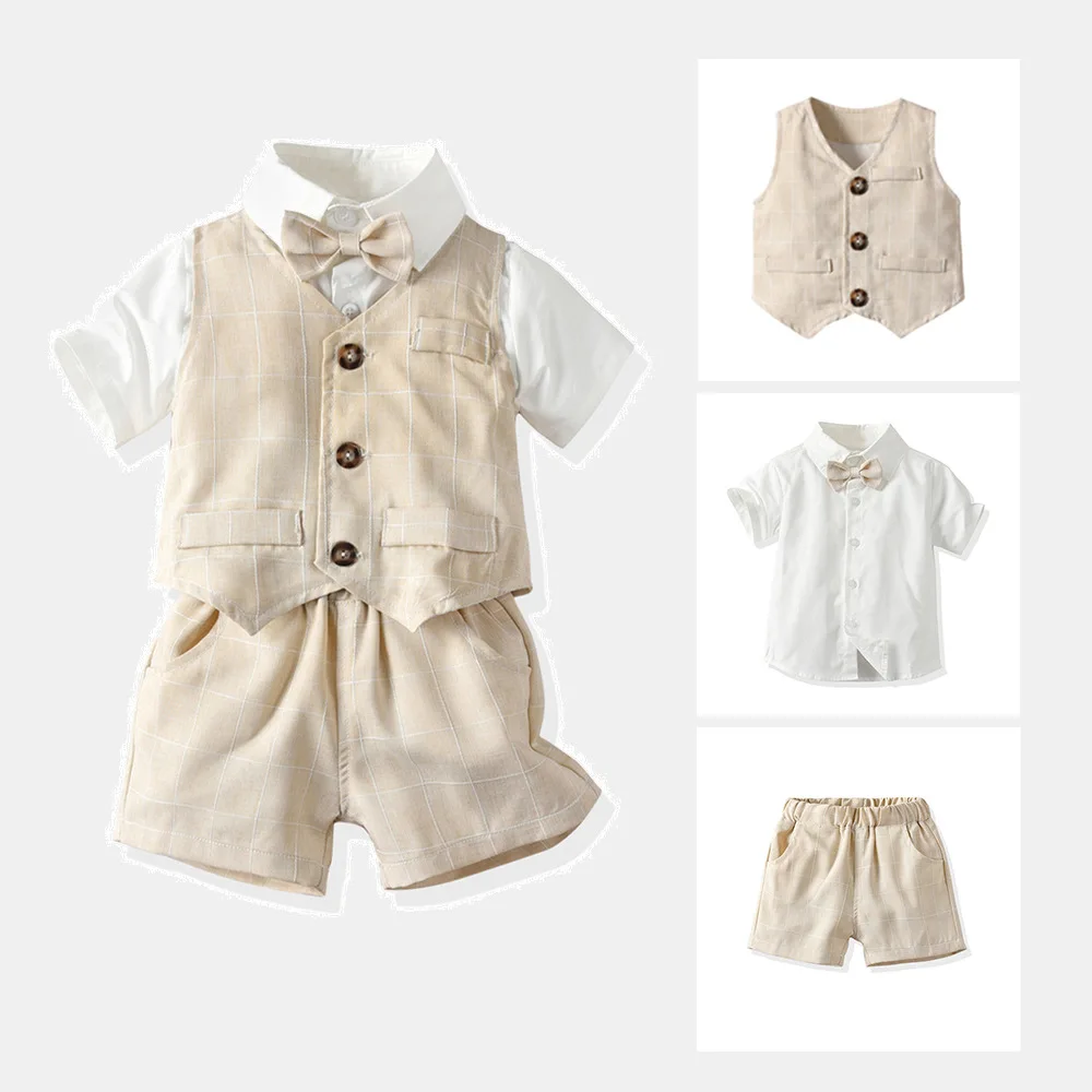 Traje de niño a rayas con lazo y manga corta ajustado - imagen 2