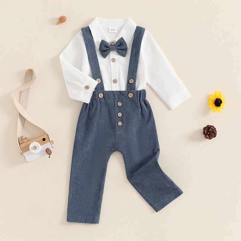 Conjunto bebé de pana: mameluco con pajarita y pantalón largo - imagen 3